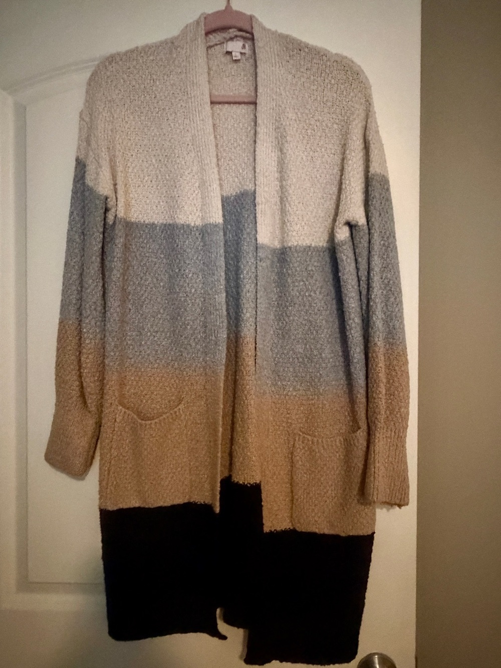 SO Colorblock Open Cardigan - Cream, Gray, Tan, Black